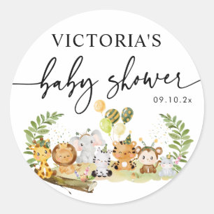 Sticker Rond Minimal Safari Animaux Baby shower Enveloppe Faveu