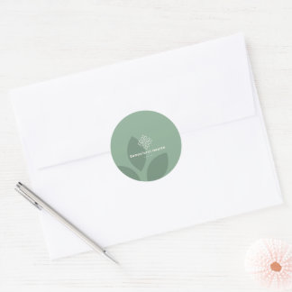Sticker Rond Minimal Sage Green Leaf Health Logo Branded