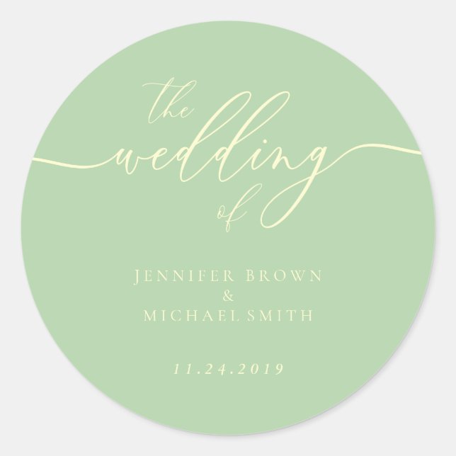 Sticker Rond Minimal Script Pistachio & Cream Wedding (Devant)