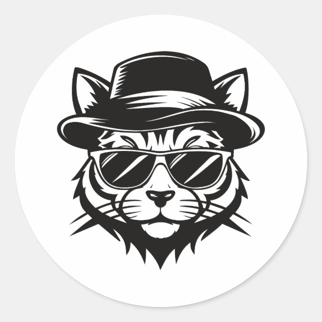 Sticker Rond Minimalist Cat Black Vector Art (Devant)