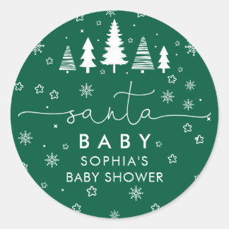 Sticker Rond Minimalist Christmas Baby Shower Greenery