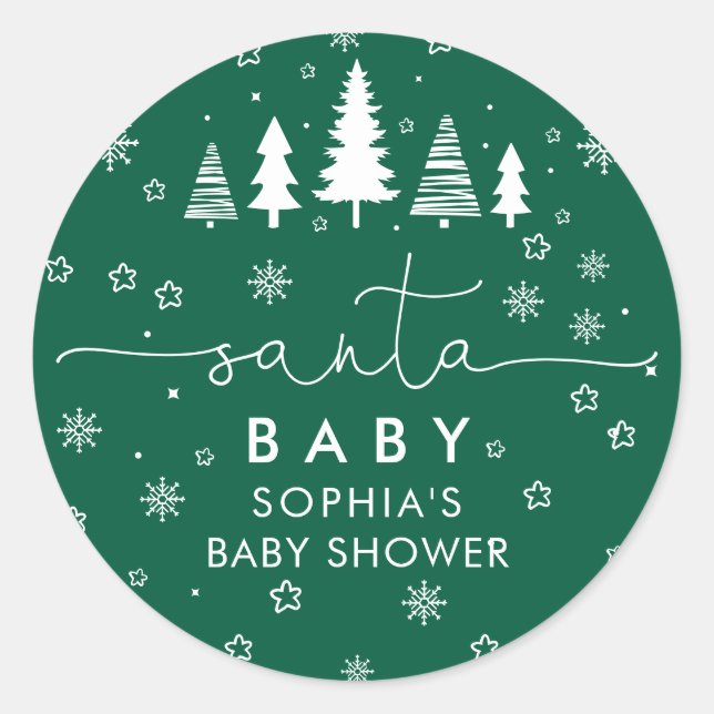Sticker Rond Minimalist Christmas Baby Shower Greenery (Devant)