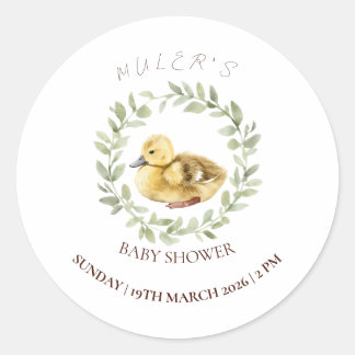 Sticker Rond Minimalist Duckling Watercolor Baby Shower Envelop