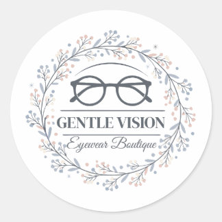 Sticker Rond Minimalist Flowers Around Reading Glasses Design
