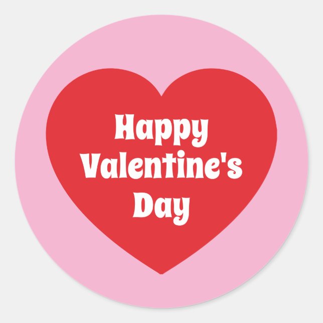 Sticker Rond Minimalist Happy Valentine's Day Red Heart Pink (Devant)