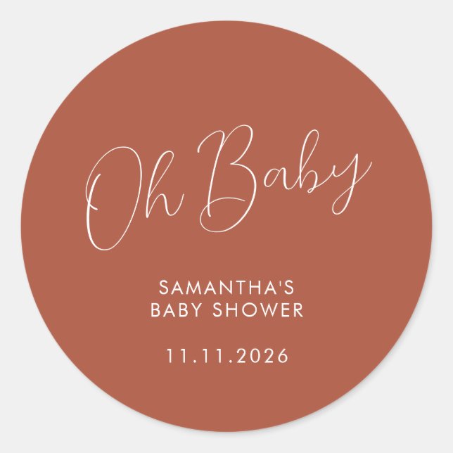 Sticker Rond Minimalist Script terracotta Oh Baby (Devant)