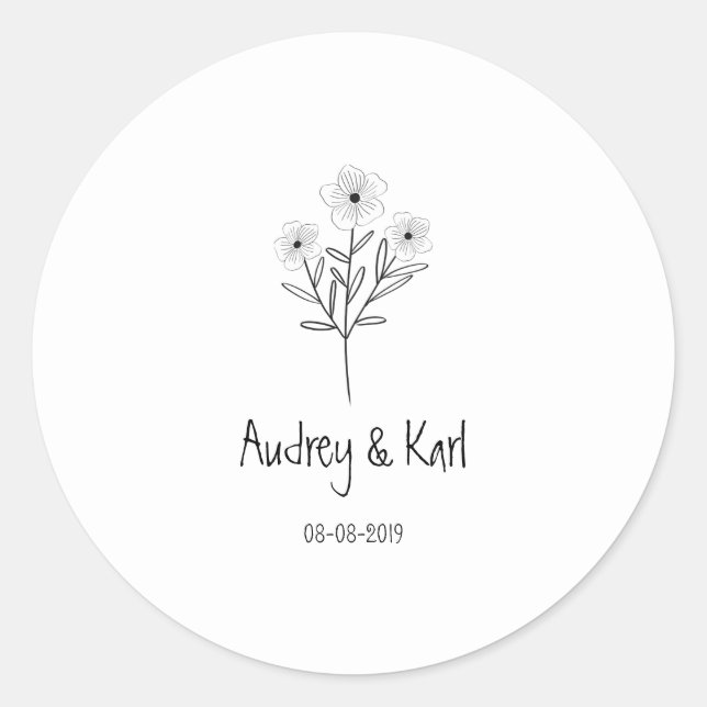 Sticker Rond Minimalist Wildflowers Wedding Monogram Design (Devant)