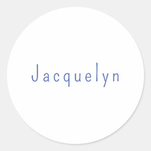 Sticker Rond Minimaliste Blanc Bleu Plaine Élégant Nom moderne