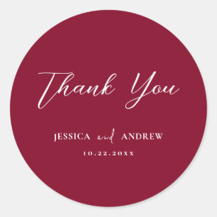 Sticker Rond Minimaliste Bourgogne Rouge & Blanc Simple Mariage