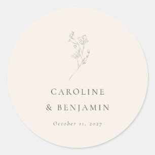 Sticker Rond Minimaliste Ecru Floral Line Art Mariage personnal