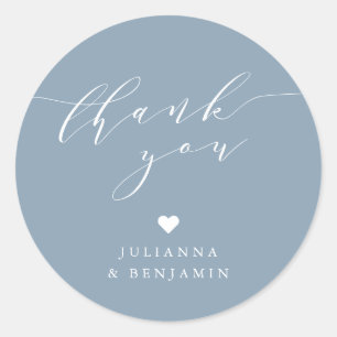 Sticker Rond Minimaliste Élégant Coeur Dusty Bleu Nom Merci
