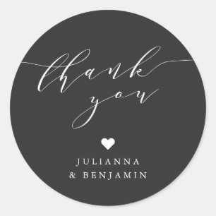 Sticker Rond Minimaliste Élégant Cœur Personnalisé Noir Merci 