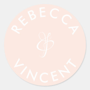 Sticker Rond Minimaliste Mariage Corail Noms Personnalisés Clas