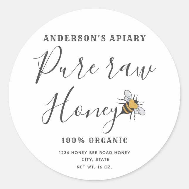 Sticker Rond Minimaliste Moderne de coeur miel abeille pot de m (Devant)