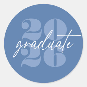Sticker Rond Minimaliste Moderne Diplômé Élancé   Bleu Royal