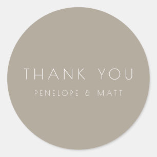 Sticker Rond Minimaliste moderne Merci Mariage Taupe Brown