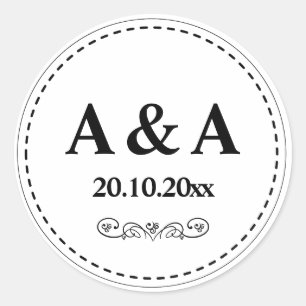 Sticker Rond Minimaliste, Moderne, Monogramme Personnalisé avec