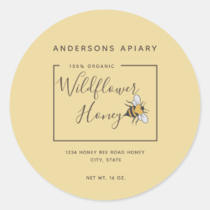 Sticker Rond Minimaliste moderne pot de miel d'abeille au coeur