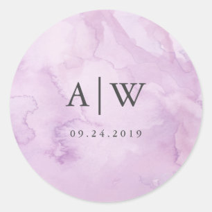 Sticker Rond Minimaliste moderne violet Mariage d'aquarelle