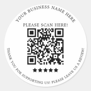Sticker Rond Minimaliste noir blanc Nom commercial QR Code