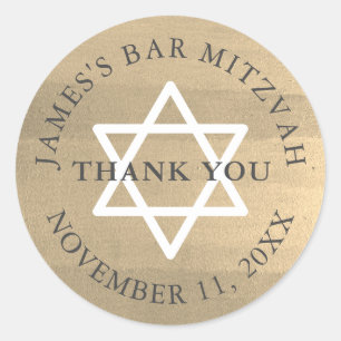 Sticker Rond Minimaliste or & Marine Blue Bar Mitzvah Merci