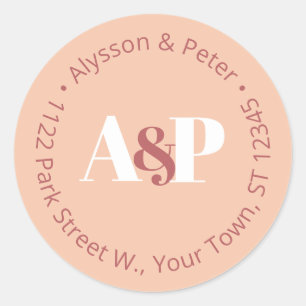 Sticker Rond Minimaliste Pêche Brûlé Sienne Adresse de retour