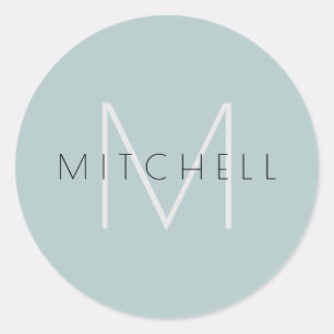 Sticker Rond Minimaliste Personnalisé Moderne Gris Sarcelle