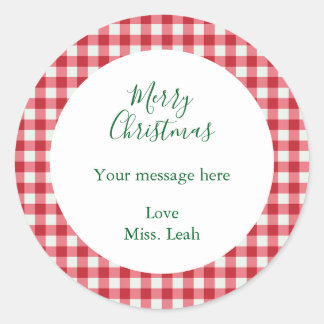 Sticker Rond Minimaliste Retour adresse Gingham rouge et blanc