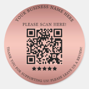 Sticker Rond Minimaliste Rose Gold Nom commercial QR Code