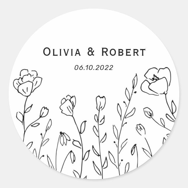 Sticker Rond Minimaliste Rustique Fleur sauvage Mariage Classic (Devant)
