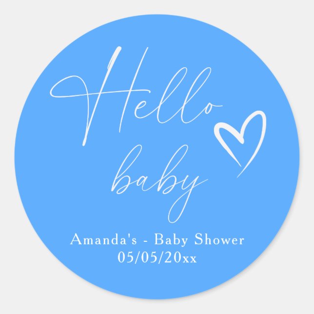 Sticker Rond Minimaliste Simple Bleu Bienvenue Bébé (Devant)