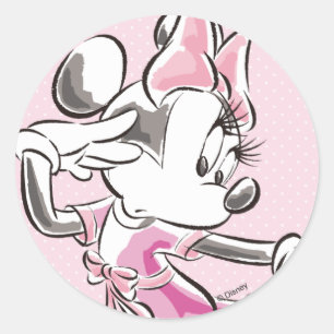 Sticker Rond Minnie Aquarelle Pose Élégante