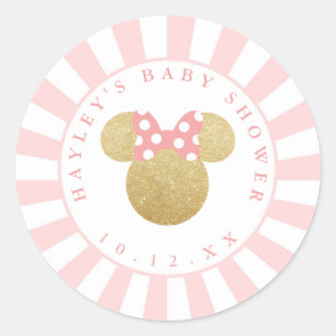 Sticker Rond Minnie   Baby shower de Parties scintillant en or 