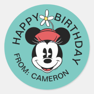 Sticker Rond Minnie classique   Face de fleurs   Joyeux anniver