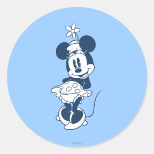 Sticker Rond Minnie classique Teinte bleue avec fleur