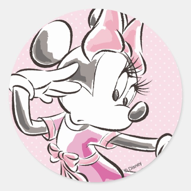 Sticker Rond Minnie | Elégante aquarelle Pose (Devant)