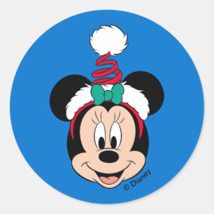 Sticker Rond Minnie Mouse   Casquette de Noël mignon