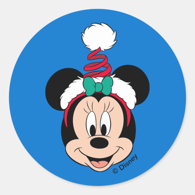 Sticker Rond Minnie Mouse | Casquette de Noël mignon (Devant)