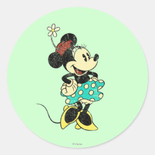 Sticker Rond Minnie Mouse Classique Vintage en Distress
