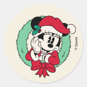 Sticker Rond Minnie Mouse Couronne de Noël mignonne