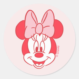 Sticker Rond Minnie Mouse douce visage à l'arc ligne artistique