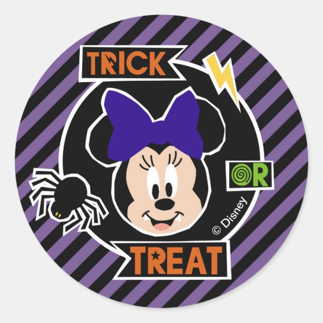 Sticker Rond Minnie Mouse | Fête de l'Halloween ou de l'Hallowe (Devant)