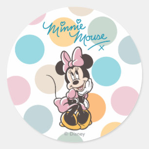 Sticker Rond Minnie Mouse mignonne Rêverie à pois