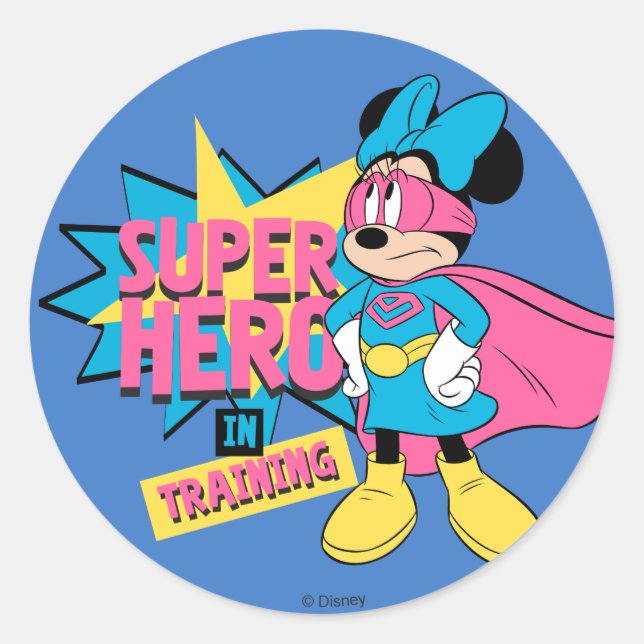 Sticker Rond Minnie Mouse | Super héros en formation (Devant)