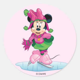 Sticker Rond Minnie patinage sur glace