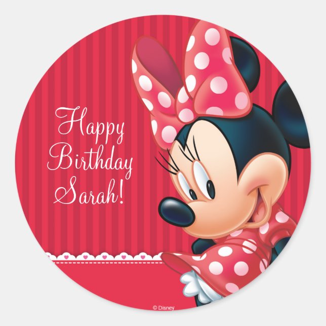 Sticker Rond Minnie Rouge et Blanc Anniversaire (Devant)