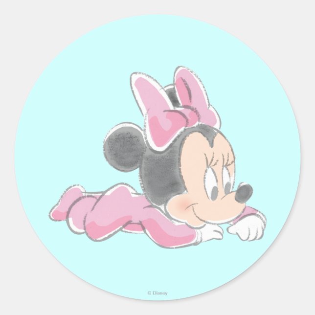 Sticker Rond Minnie souris bébé | Pyjamas roses (Devant)