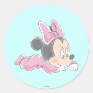 Sticker Rond Minnie souris bébé   Pyjamas roses