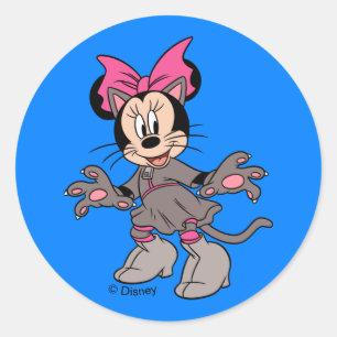 Sticker Rond Minnie Souris habillée en chat mignon