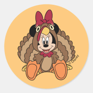 Sticker Rond Minnie Souris Thanksgiving Turquie